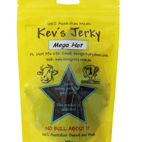 Mega Hot 100g beef jerky bag. Australian beef jerky co made from australian beef and manufactured in central Queensland. aussi beef jerky.