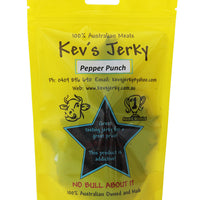 Pepper Punch 100g beef jerky bag. Australian beef jerky co made from australian beef and manufactured in central Queensland. aussi beef jerky. With recycable bag.