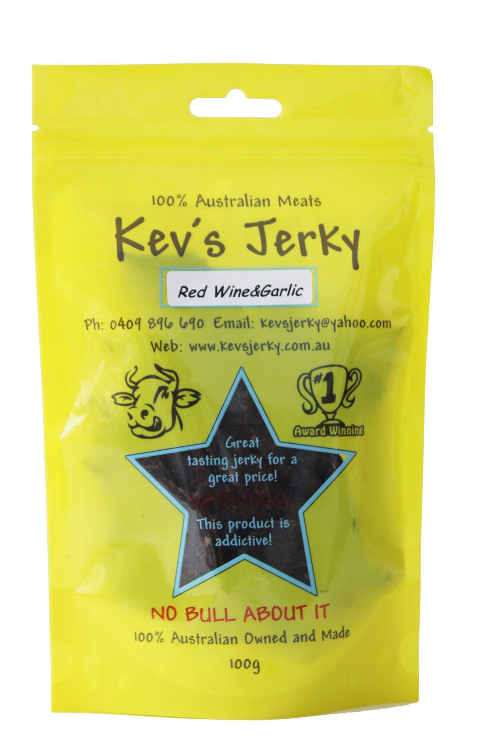 Red Wine&garlic 100g beef jerky bag. Australian beef jerky co made from australian beef and manufactured in central Queensland. aussi beef jerky. With recycable bag.