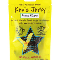 Rocky Ripper 40g Award winning beef jerky bag. Australian beef jerky co made from australian beef and manufactured in central Queensland. aussi beef jerky. With recycable bag.