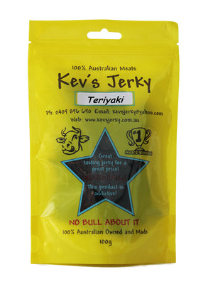 Teriyaki 100g beef jerky bag. Australian beef jerky co made from australian beef and manufactured in central Queensland. aussi beef jerky. With recycable bag. Best beef jerky